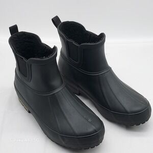 Chooka Ladies Chelsea Black Rubber Rain Boots Faux Fur Lined Ankle Booties US 8